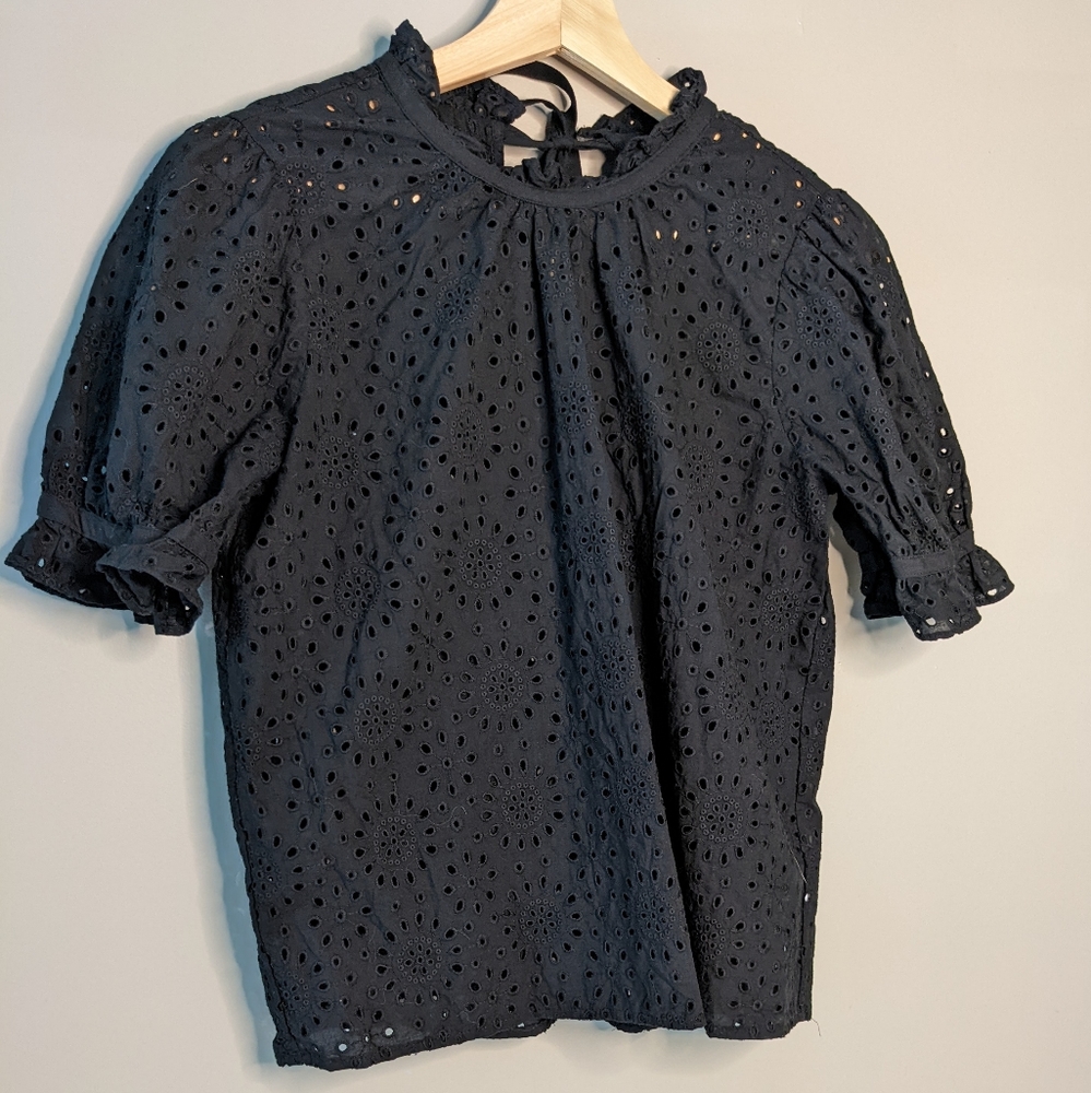 Madewell Black Eyelet Puff Sleeve Top